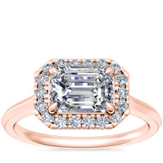 East West Halo Engagement Ring in 14k Rose Gold